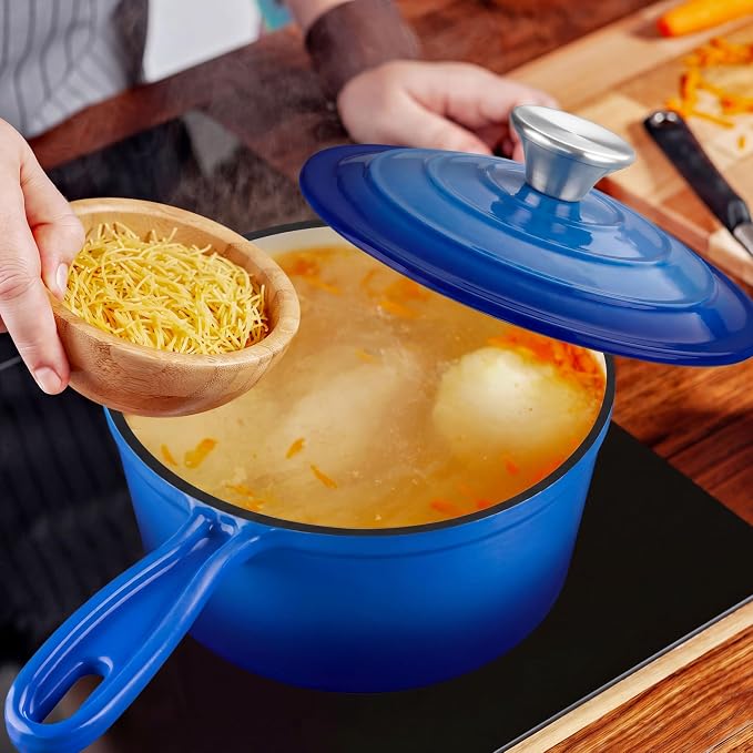 1 Quart Saucepan with Lid, Leonyo Enameled Cast Iron Dutch Oven Pot, Non Stick - Image 5