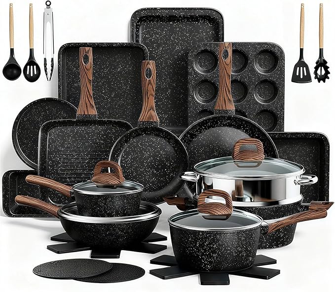 Pots and Pans Set Non Stick, 31 Piece Kitchen Induction Cookware & Bakeware Set by UmiteChef