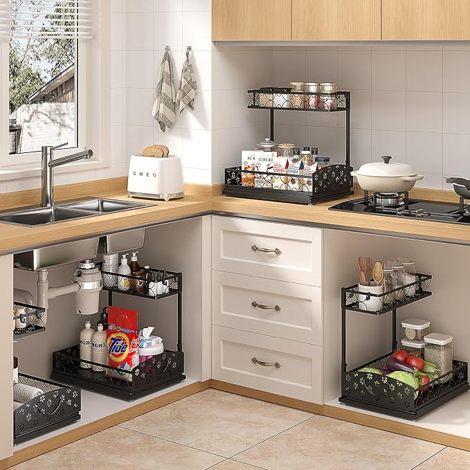 Sevenblue 2 Packs Under Sink Organizer, Height Adjustable 2 Tier Under Kitchen - Image 6