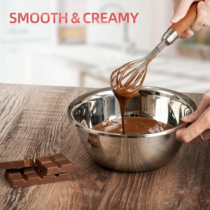 Whisk for Cooking, Stainless Steel Wire Wooden Handle Kitchen Multi Function - Image 4