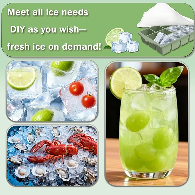 Ice Cube Trays for Freezer, 2 Pack Easy Release Slicone Ice Cube Tray - Image 7
