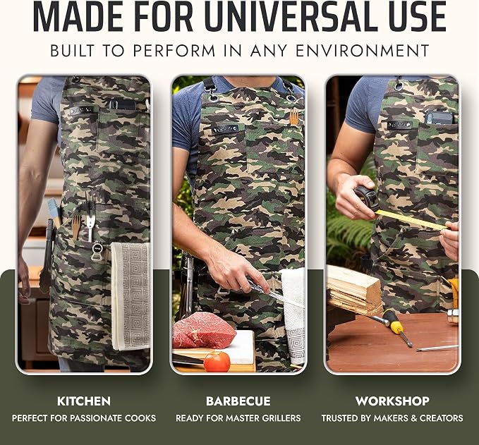 Asaya Chef and BBQ Apron with Bottle Opener and Hand Towel - 10oz Cotton Canvas - Image 7