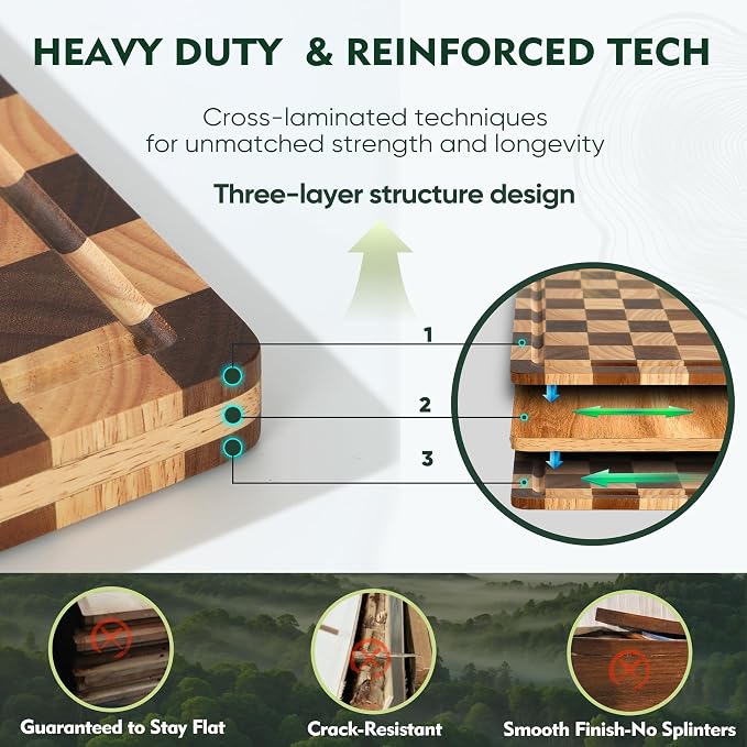 3 Pack Checkered Wood Cutting Board Set Cutting Boards - Image 2