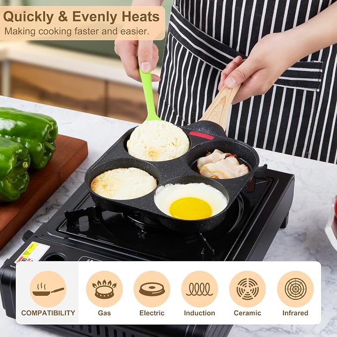 MyLifeUNIT Egg Frying Pan, 4-Cup Egg Pan Nonstick, Fried Egg Pan Skillet - Image 3