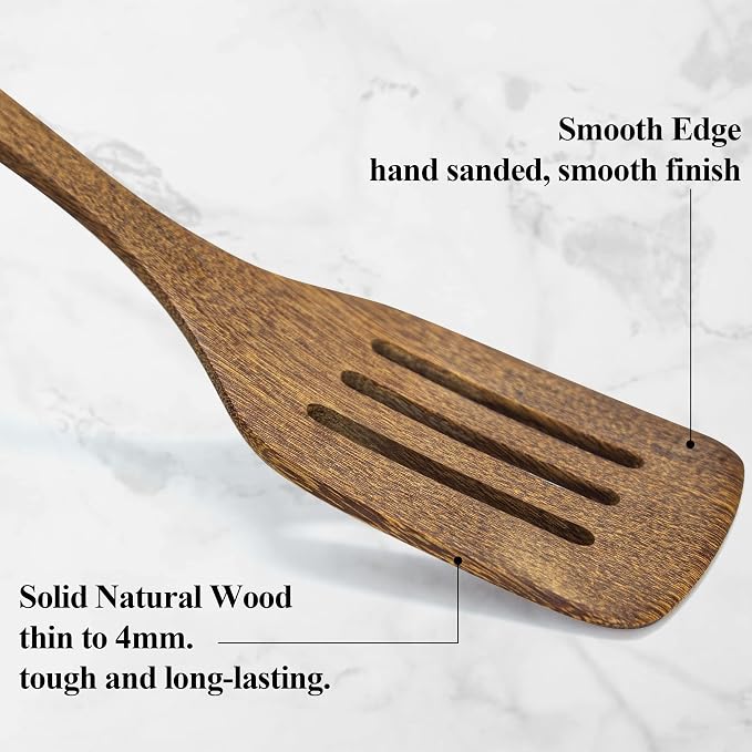 4 Pack Wooden Spatula for Cooking, Non-stick Turner Acacia Wood Spatula for - Image 2