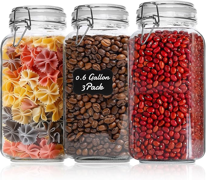 ComSaf 3-Pack 78oz Large Square Airtight Glass Jars by ComSaf