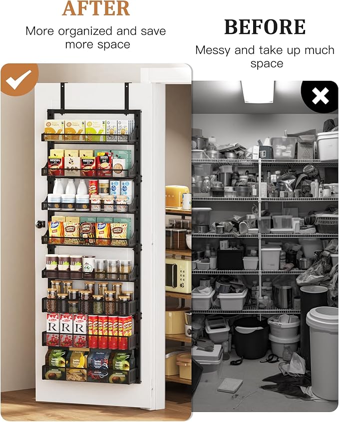 POKIPO 8-Tier Over the Door Pantry Organizer, Large Metal Door Spice Rack - Image 3