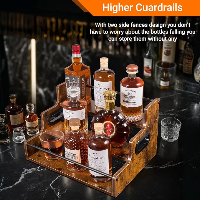 YQBRAO [Upgraded Rustic Wood Liquor Bottle Display Shelf, 3-Tier Liquor Shelf - Image 9