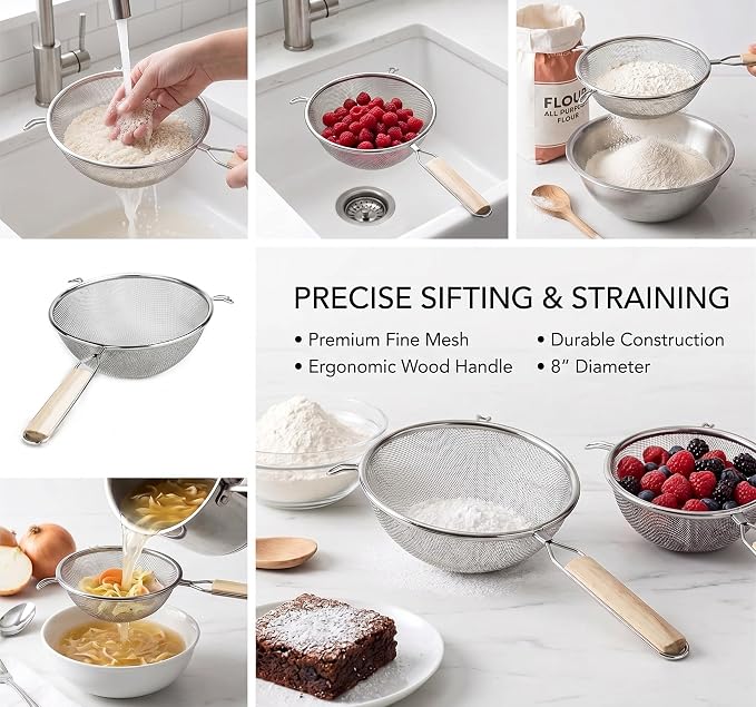 Huji Stainless Steel Fine 8" Double Mesh Food Strainer Colander Sieve Sifter - Image 5