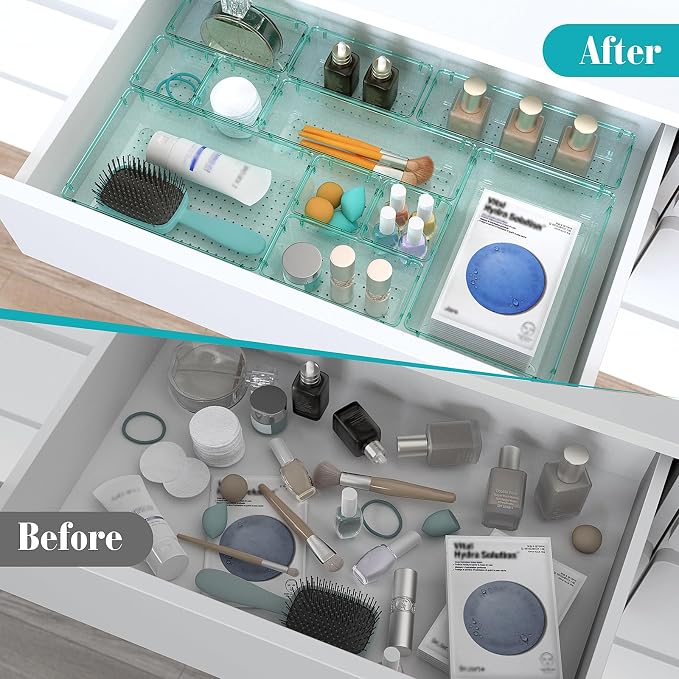 StorMiracle 13 PCS Clear Plastic Drawer Organizers Set, 4 Size Desk Drawer - Image 4