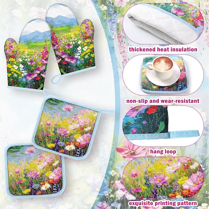 Fourluoo 10 Pcs Spring Kitchen Decor Sets Oil Painting Kitchen Towels Pot - Image 5