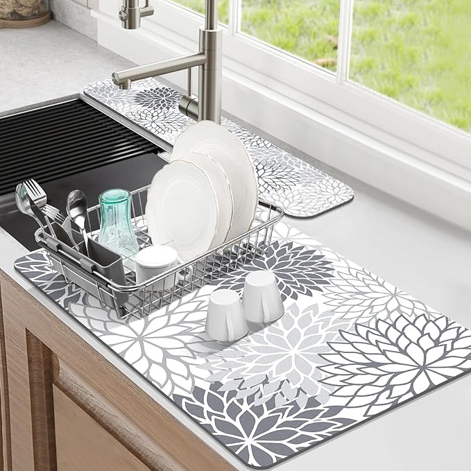 Findosom 2PCS 16" x 24" Dish Drying Mat & 24" x 5.5" Sink Splash Guard by Findosom
