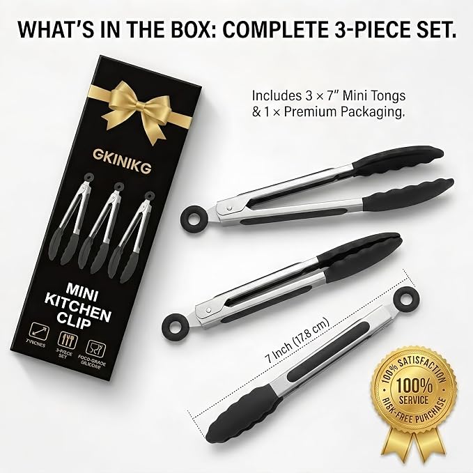 Mini Tongs with Silicone Tips, 7-Inch Small Serving Tongs - Image 7