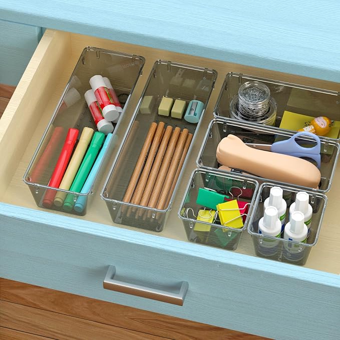 WOWBOX 6 Pack Clear Drawer Organizer Set, Acrylic Drawer Storage Trays - Image 5