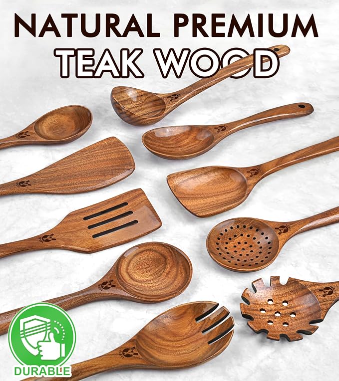 Wooden Spoons for Cooking, Comfortable Grip Wooden Utensil Set for Nonstick - Image 9