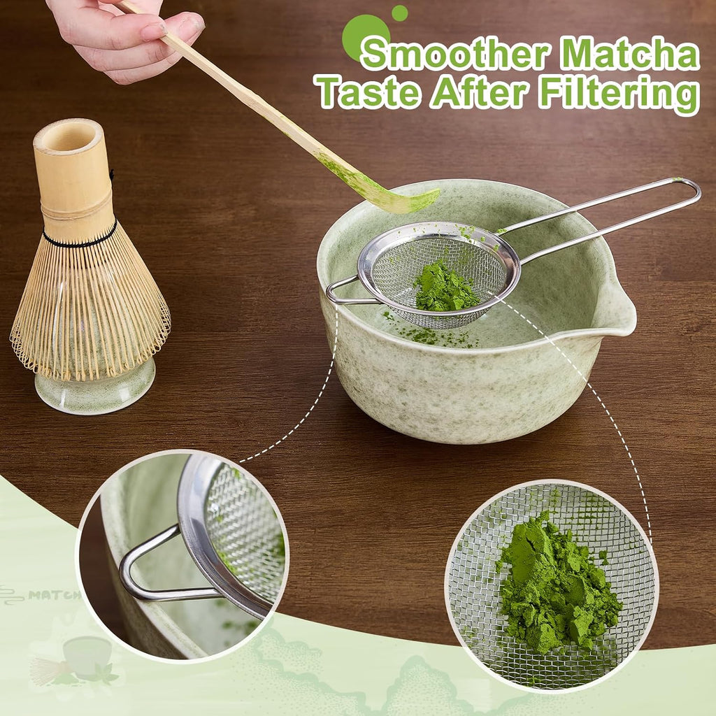 5Pcs Matcha Whisk Set - Matcha Bowl with Spout, 100% Bamboo Whisk
