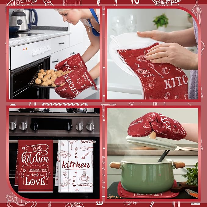 Bencailor 12 Pcs Farmhouse Kitchen Decor and Accessories Sets 4 Red Kitchen - Image 6