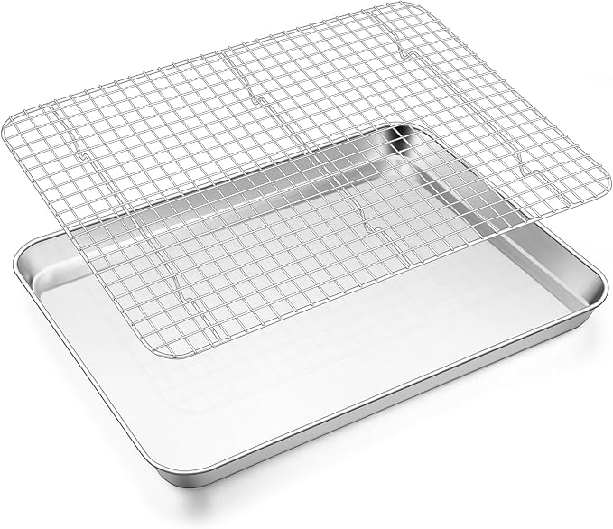 E-far Baking Sheet with Wire Rack Set, 17.6” x 13” Stainless Steel Cookie Sheet by E-far