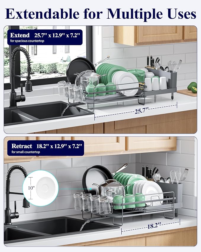 Kitsure Extendable Dish Drying Rack, Large Drying Dish Rack - Image 3