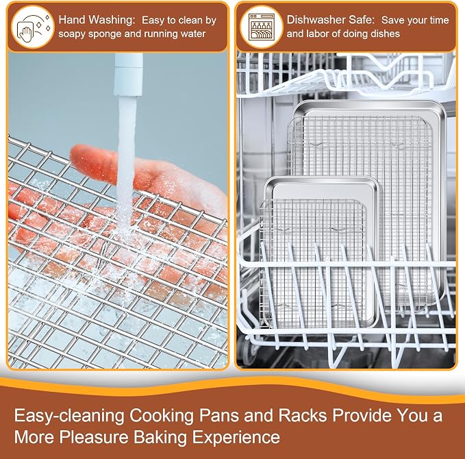 P&P CHEF 16 + 10.4 Inch Baking Sheet and Rack Set, Stainless Steel Cookie - Image 6