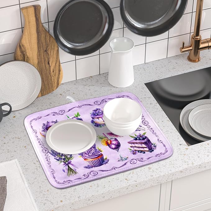 Purple Dish Drying Mats for Kitchen Counter Washable Drying Pad Absorbent - Image 6