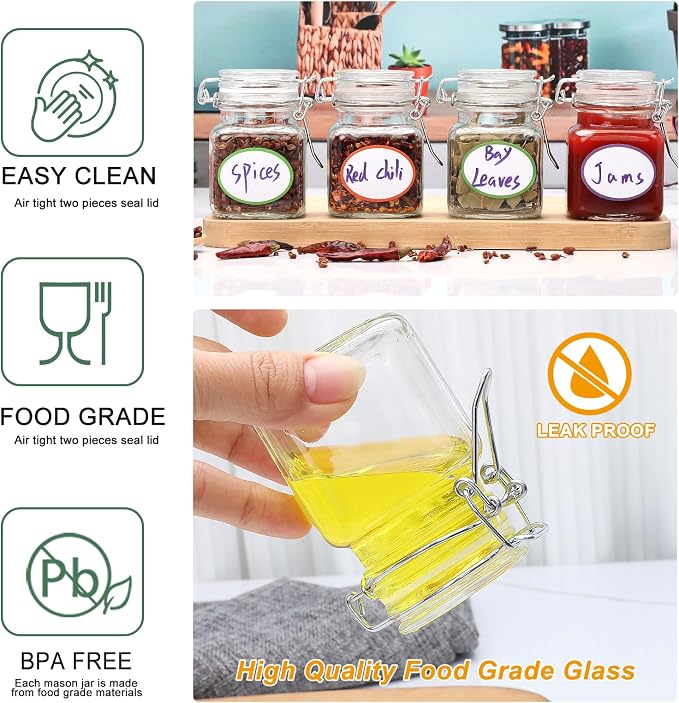 Small Glass Jars with Lids, 4 oz Spice Jars with Labels, 15 Pack Small Glass - Image 4