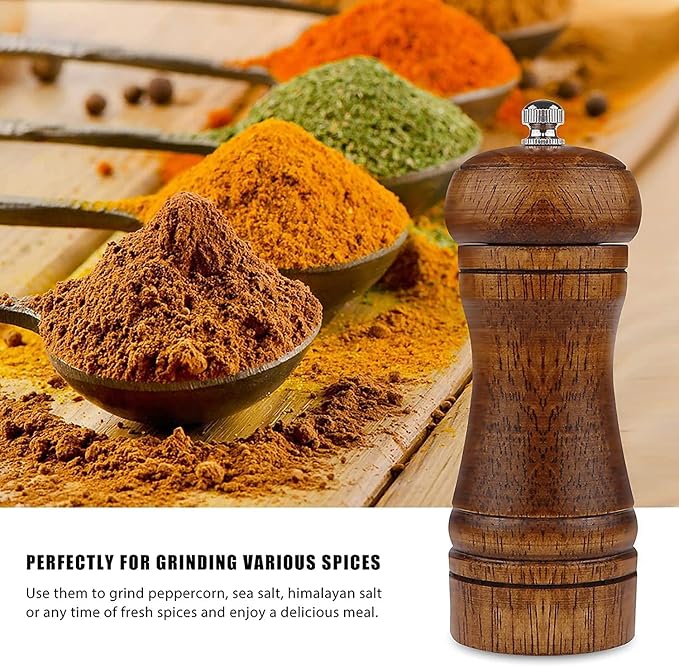Pepper Grinder - 5 inch Pepper Mill Pepper Grinder Refillable Oak Salt and - Image 6