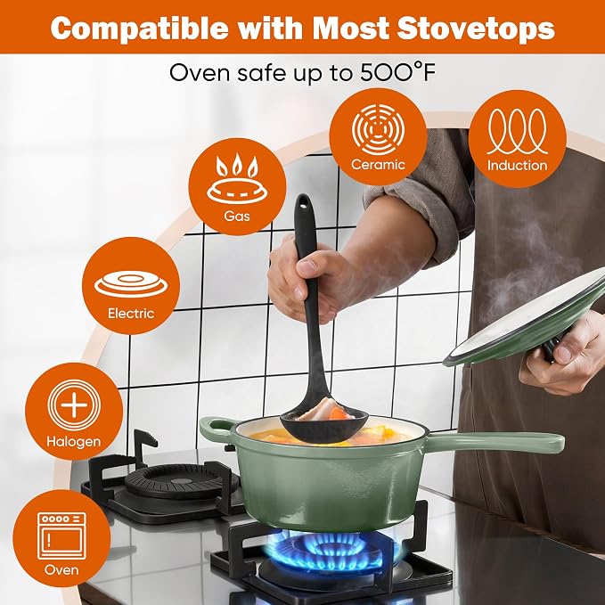 Homikit 3 Quart Saucepan with Lid, Enameled Cast Iron Sauce Pan Cooking Pot - Image 3