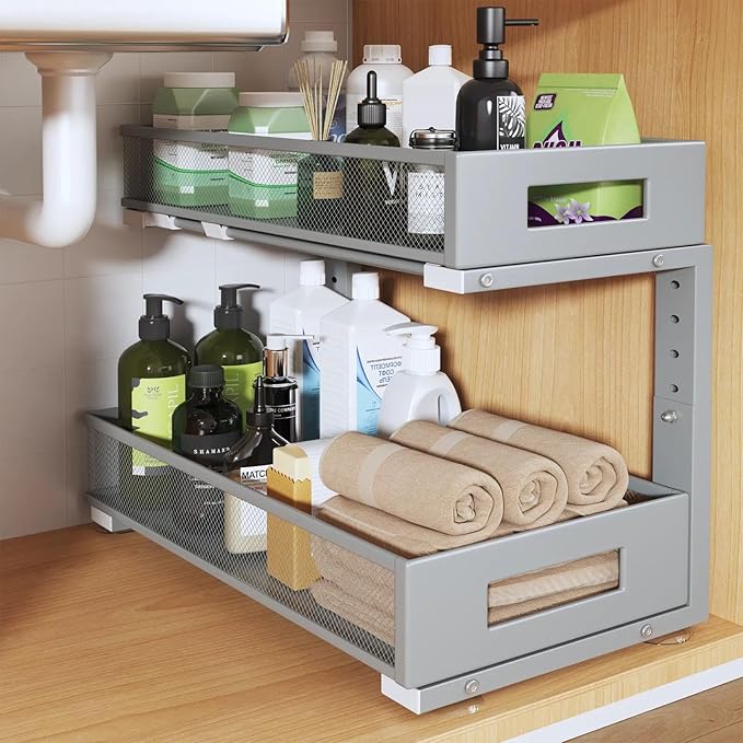 1 Pack 19IN Depth Under Sink Organizer, 2-Tier Pull Out Cabinet Organizer by UnderSinkOrganizer