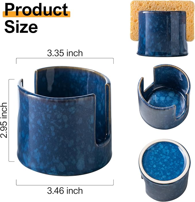 Zoeeker Kitchen Sponge Holder, Ceramic Sponge Organizer Scrubby Holder Sink - Image 3