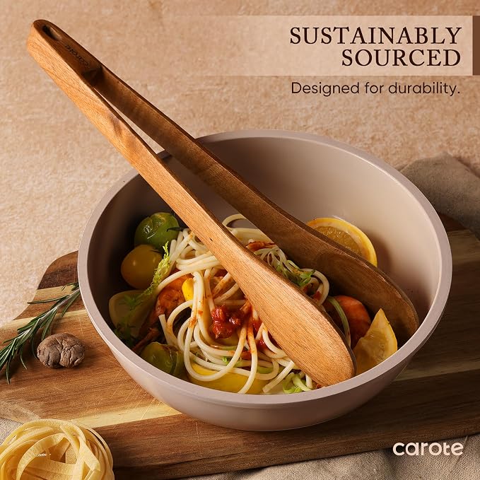 CAROTE Wooden Kitchen Utensils Set, Acacia Wood 8pcs Cooking Utensil Set - Image 3