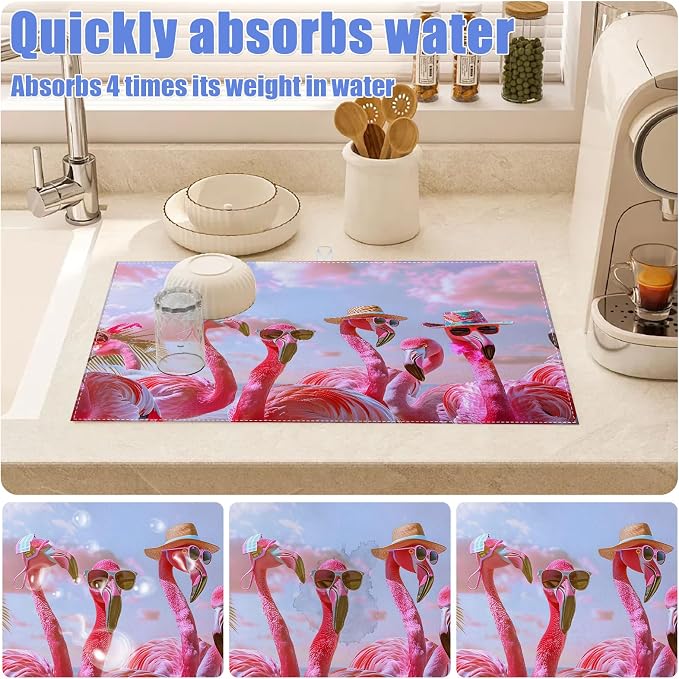 Spring Summer Flamingo Dish Drying Mat - Image 4