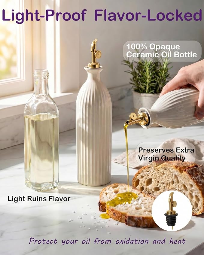 Ceramic Olive Oil Dispenser Bottle - 17oz Stoneware Oil & Vinegar Cruet - - Image 4