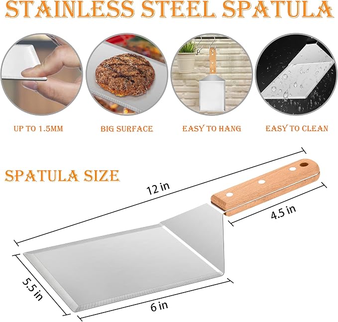 Wooden Metal Spatulas 2Pcs, HaSteeL Professional Griddle Spatula Tools Set - Image 2