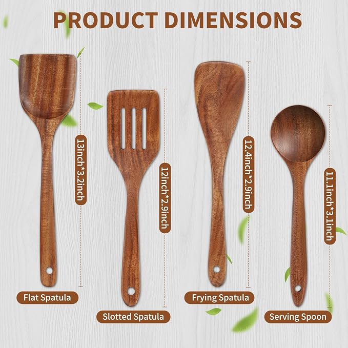 4 Pack Wooden Spatula Set, Teakwood Wooden Spatula - Image 2