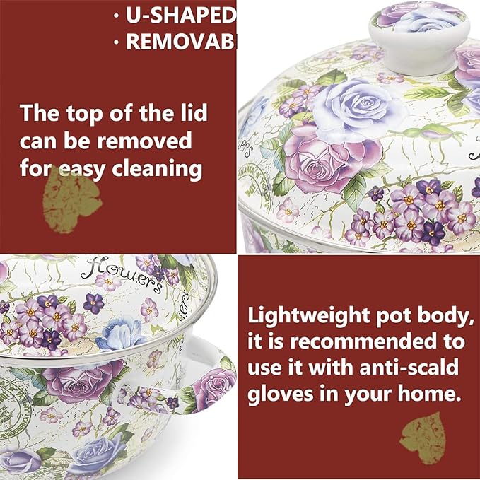 Retro 5QT Flower Enamel on Steel Stock Soup pot - Image 3