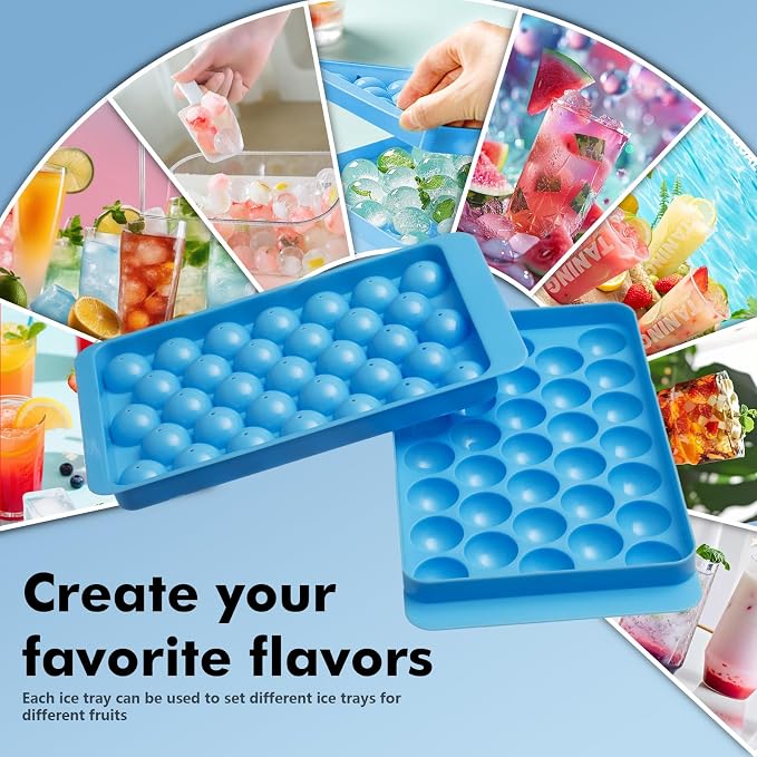 2 Pack Ice Cube Tray with Lid and Bin, Round Ice Cube Trays - Image 4