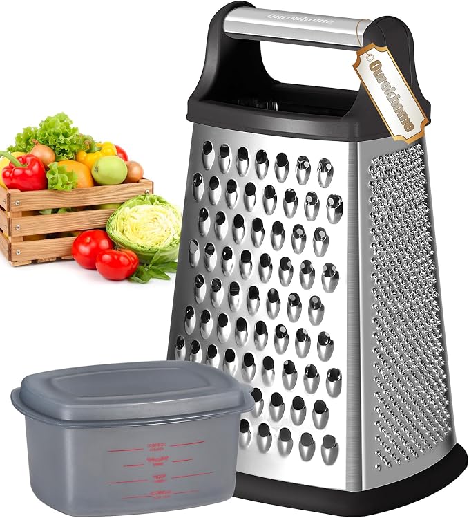 Ourokhome Cheese Grater with Handle, Stainless Steel Box Grater, 4 Side Kitchen by Ourokhome