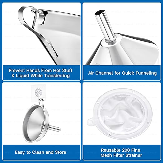 Kitchen Funnel with Strainer and 200 Fine Mesh Filter, 5 Inch Food Grade 18/8 - Image 3