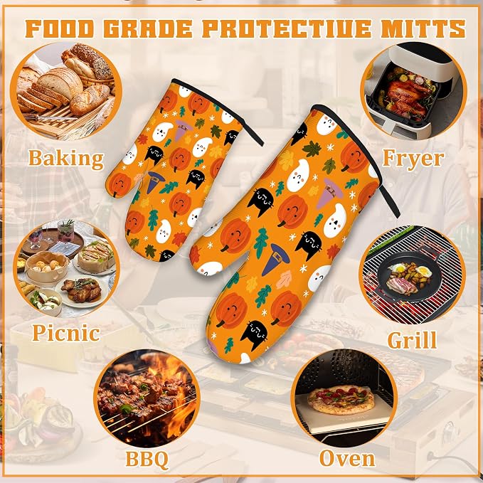 Halloween Pumpkins Oven Mitts and Pot Holders Set, Ghosts Black Cats Kitchen - Image 5