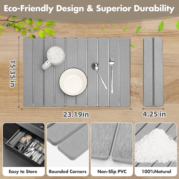 Large Stone Dish Drying Mat for Kitchen Counter, Eco-friendly, Instant Drying - Image 3