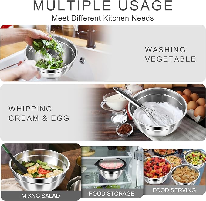 HaWare Mixing Bowls with Airtight Clear Lids, 6-Piece Stainless Steel Strong - Image 6