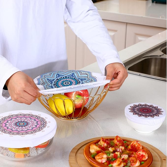 Patelai 10 Pcs Bowl Covers Reusable in 5 Size Stretch Cloth Fabric Elastic Food - Image 5