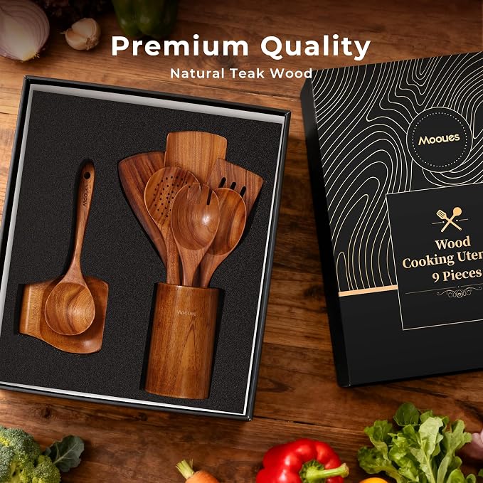 Mooues Wooden Spoons for Cooking, Wooden Utensils for Cooking Natural Teak - Image 3