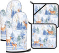 Deer Mitts and Pot Holders Sets 4Pcs, Extra Long Oven Gloves Potholder by VisittheDuibelproduct
