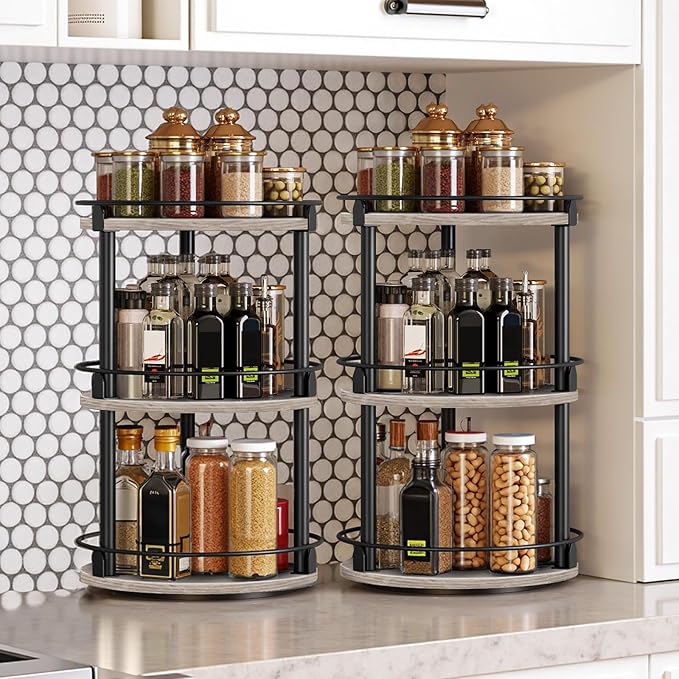 YATINEY Spice Rack, 3-Tier Turntable Organizer, Rotating Spice Rack Organizer - Image 2