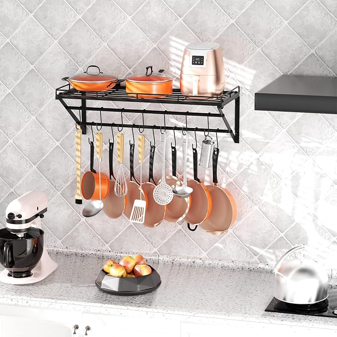 OROPY 31 Inch Wall Mounted Pot Rack Storage Shelf - Image 6