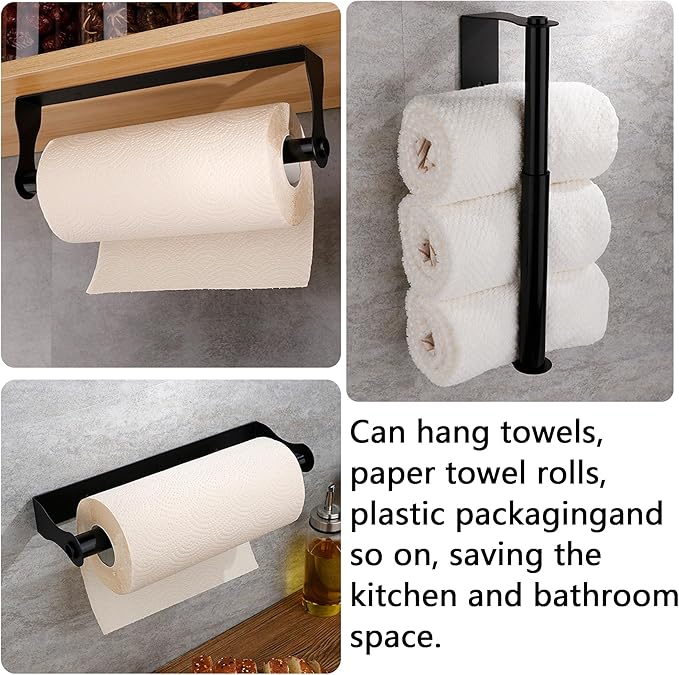 Paper Towel Holder, Self-Adhesive Kitchen Roll Rack, Heavy-Duty Organization - Image 4