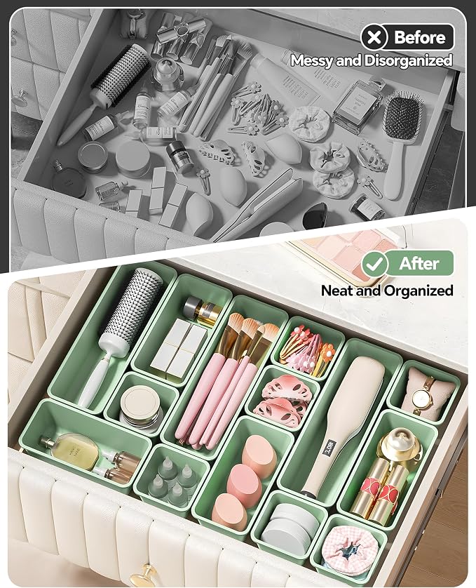 Canfanni 13 Pack Plastic Drawer Organizers Set, 3 Sizes Desk Drawer Organizer - Image 4