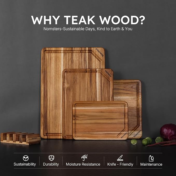 4 Pack Teak Wood Cutting Board Set - Image 3